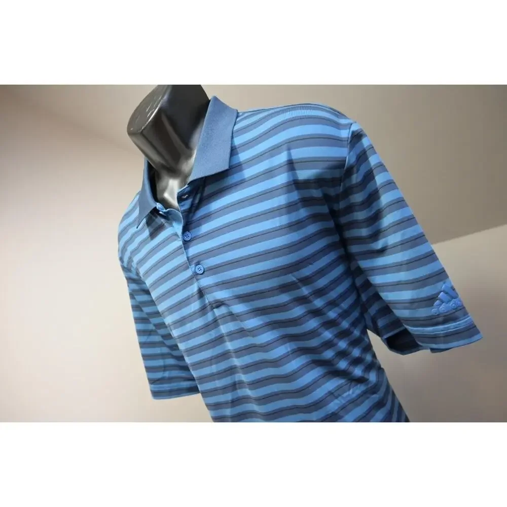 Adidas Golf Polo ClimaLite Striped Short Sleeve Athletic‎ Golf Shirt Mens Large